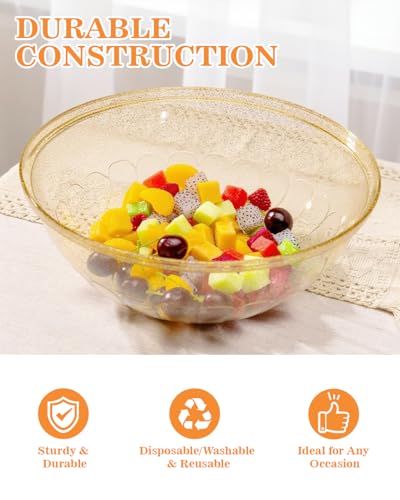 Goodluck 4 Pack 150oz Reusable Glitter Gold Plastic Serving Bowls for Party for Salad, Snacks, Candy Dishes