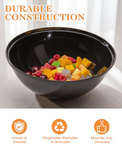 Goodluck 4 Pack 150oz Reusable Black Plastic Serving Bowls for Party for Salad, Snacks, Candy Dishes