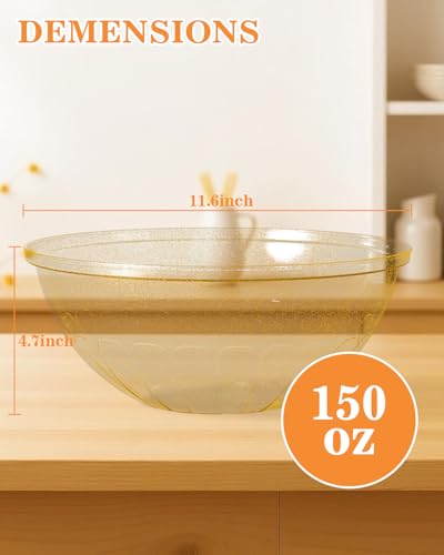 Goodluck 4 Pack 150oz Reusable Glitter Gold Plastic Serving Bowls for Party for Salad, Snacks, Candy Dishes