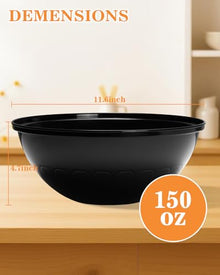 Goodluck 4 Pack 150oz Reusable Black Plastic Serving Bowls for Party for Salad, Snacks, Candy Dishes