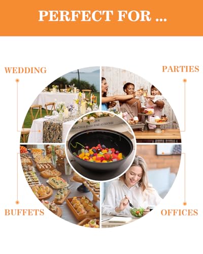 Goodluck 4 Pack 150oz Reusable Black Plastic Serving Bowls for Party for Salad, Snacks, Candy Dishes