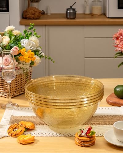 Goodluck 4 Pack 150oz Reusable Glitter Gold Plastic Serving Bowls for Party for Salad, Snacks, Candy Dishes