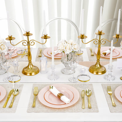 Celebration High-Heavy Pink Plastic Dinnerware Set for Wedding, Graduation