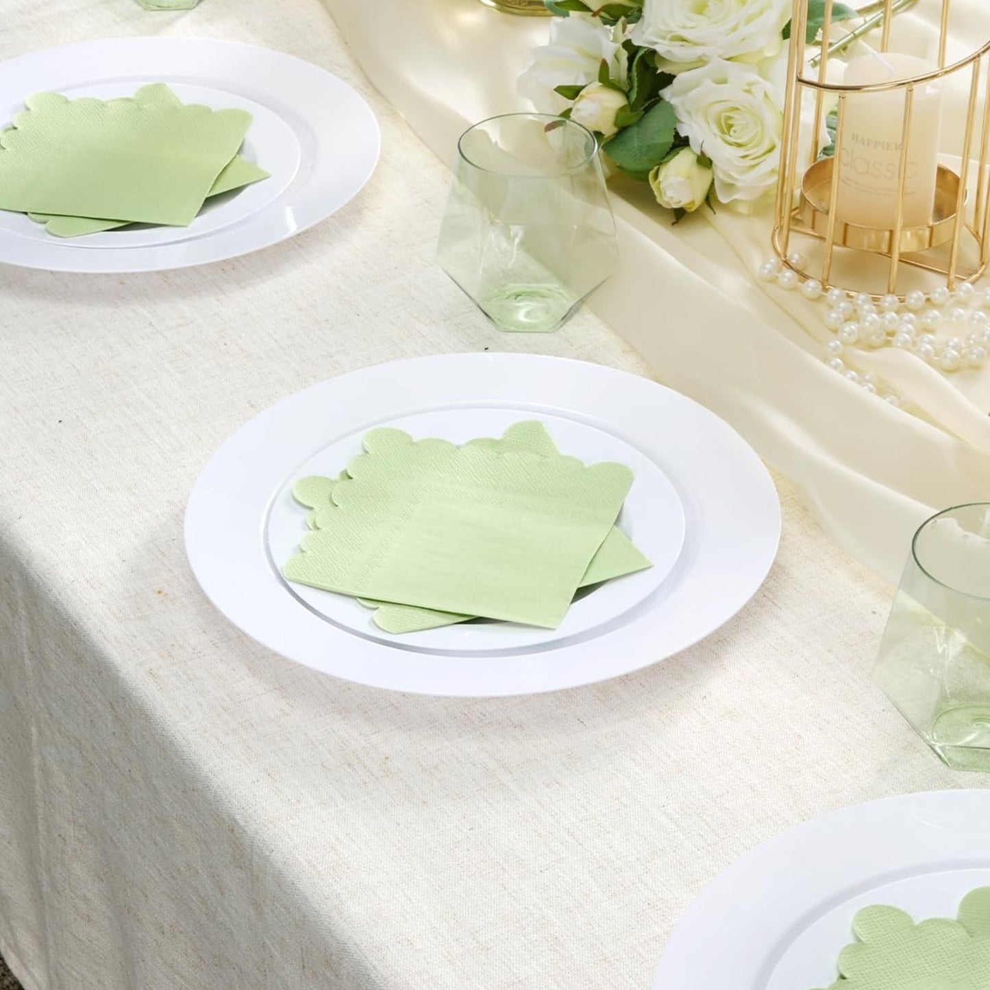 100-Pack 2-Ply 5 x 5 Inches Scalloped Disposable Napkins for Wedding, Birthday, Valentine's Day, and Baby Christening Party Decorations