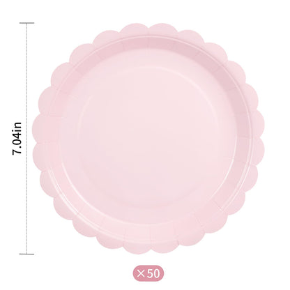 50 PCS 7 in Scalloped Disposable Dessert Plates for Wedding, Baby Shower, Birthday Party