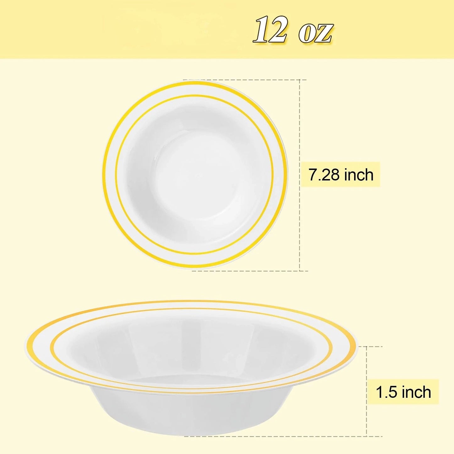 Goodluck 12-Ounce Disposable Bowls with Gold Rims for Parties