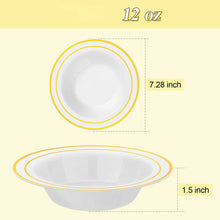 Goodluck 12-Ounce Disposable Bowls with Gold Rims for Parties