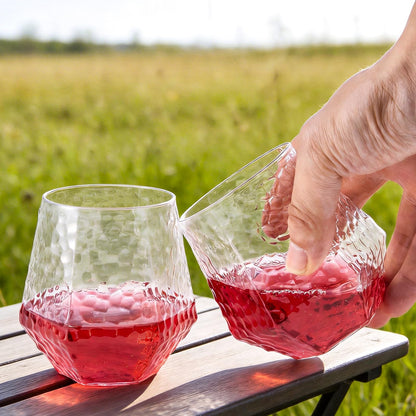12 Oz Hammered Diamond Stemless Plastic Wine Glasses for Weddings, Birthday Parties, Family Gatherings, Bars
