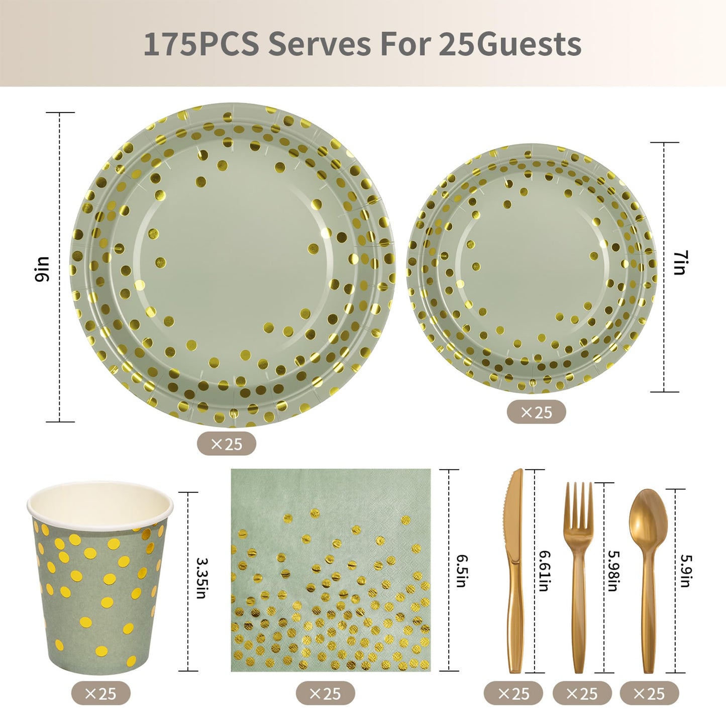 Gold Foil Polka Dot Disposable Party Paper Tableware Set for Birthday, Baby Shower, and Wedding