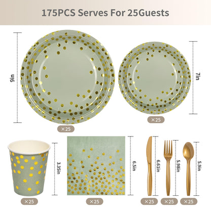 Gold Foil Polka Dot Disposable Party Paper Tableware Set for Birthday, Baby Shower, and Wedding