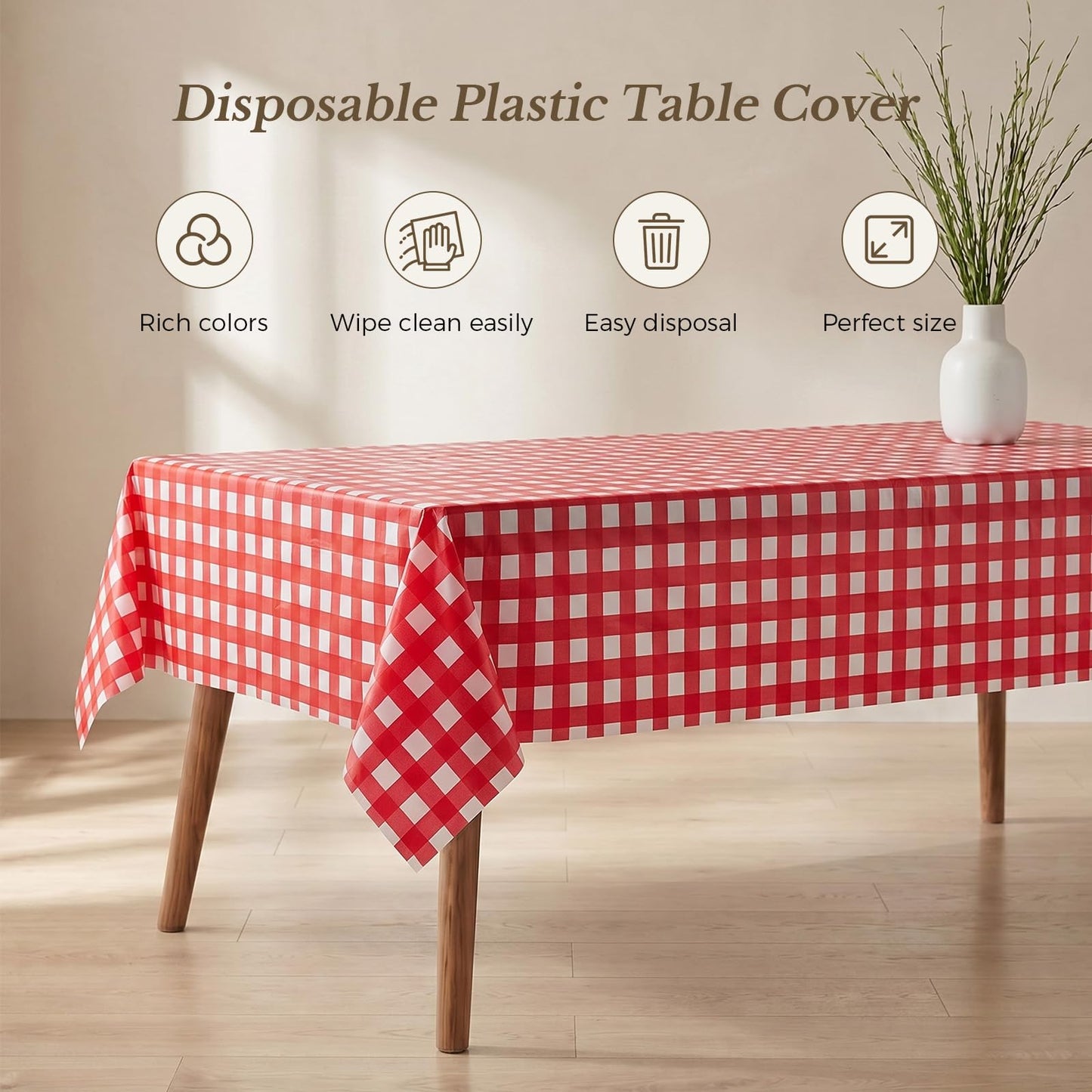 54 x 108 Inch Rectangle Disposable Plastic Tablecloth for Party, Picnic, and Barbecue