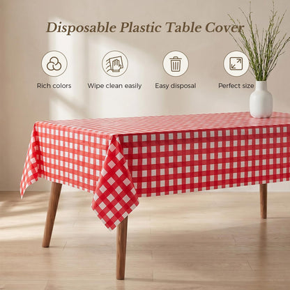 54 x 108 Inch Rectangle Disposable Plastic Tablecloth for Party, Picnic, and Barbecue