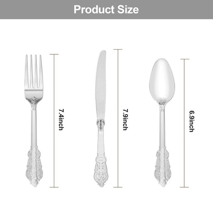 Disposable Heavy Duty Vintage Plastic Silverware for Wedding, Party, or Daily Use