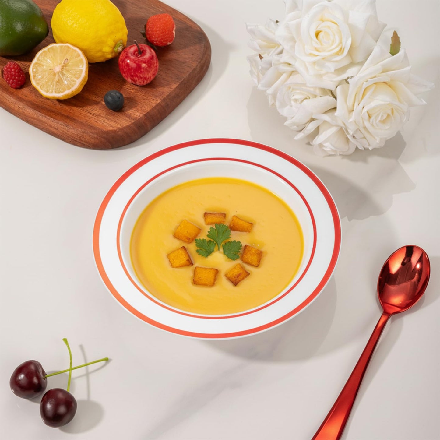 Durable and Sturdy 12-Ounce Disposable Bowls with Gold Spoon for ice cream, soup, fruit, and daily use