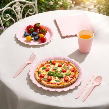 50 PCS 7 in Scalloped Disposable Dessert Plates for Wedding, Baby Shower, Birthday Party