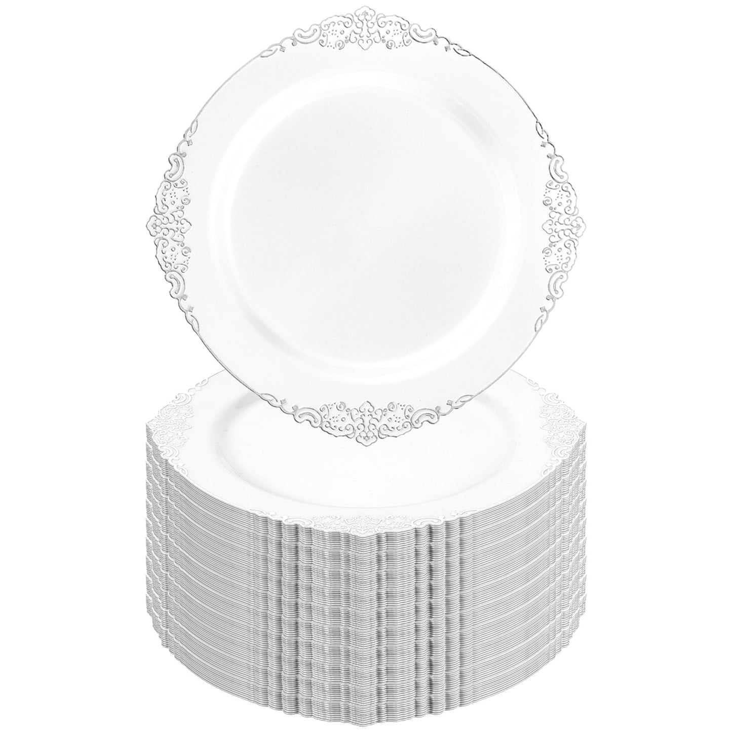 100PCS 10.25-inch Disposable Heavy Duty Vintage Plastic Plates for Wedding, Party, and Daily Use