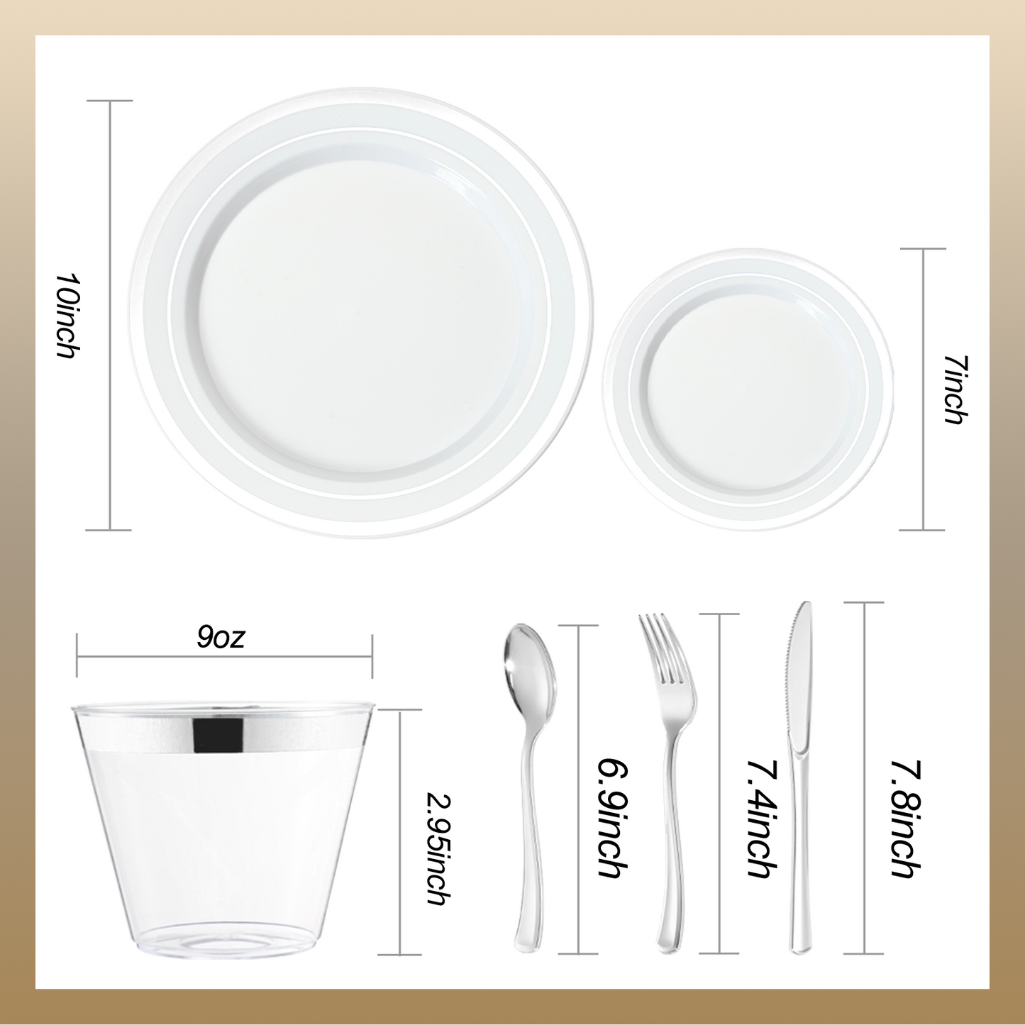 Goodluck Disposable Double Silver Rim Plastic Dinnerware Set