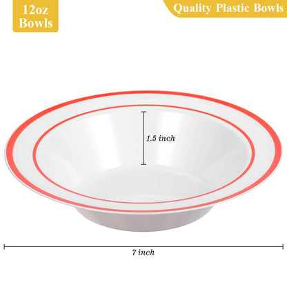 Durable and Sturdy 12-Ounce Disposable Bowls with Gold Spoon for ice cream, soup, fruit, and daily use
