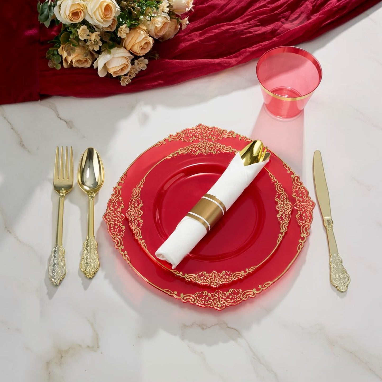 Retro High-Heavy Durable Disposable Dinnerware Set for Wedding, Party, Graduation