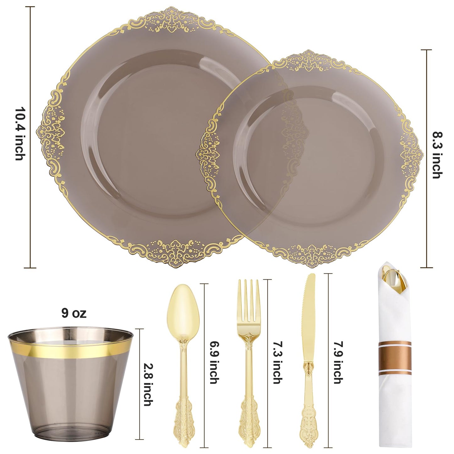 Retro High-Heavy Durable Disposable Dinnerware Set for Wedding, Party, Graduation