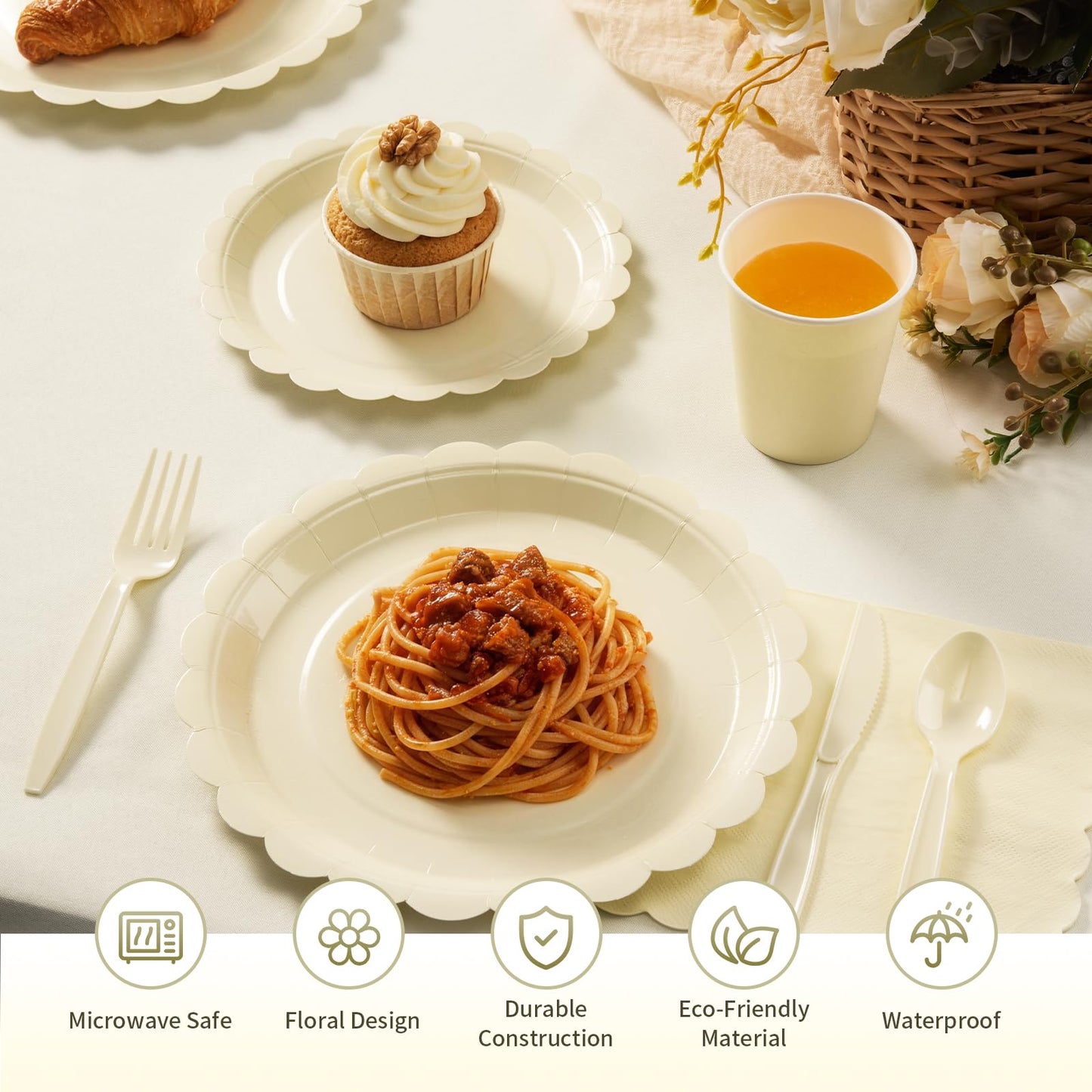 Fancy Disposable Paper Dinnerware Set for Birthday, Wedding, Bridal, and Baby Shower
