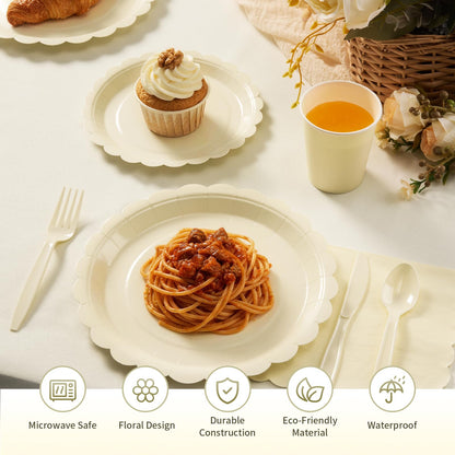 Fancy Disposable Paper Dinnerware Set for Birthday, Wedding, Bridal, and Baby Shower