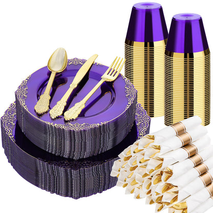Retro High-Heavy Durable Disposable Dinnerware Set for Wedding, Party, Graduation