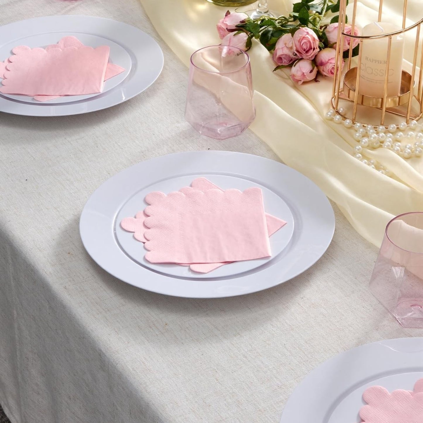 100-Pack 2-Ply 5 x 5 Inches Scalloped Disposable Napkins for Wedding, Birthday, Valentine's Day, and Baby Christening Party Decorations