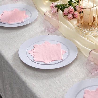 100-Pack 2-Ply 5 x 5 Inches Scalloped Disposable Napkins for Wedding, Birthday, Valentine's Day, and Baby Christening Party Decorations
