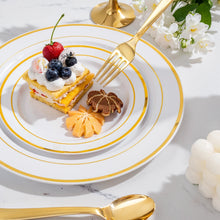 Goodluck Disposable White with Double Gold Rim Pre-Rolled Napkins Plastic Dinnerware Set