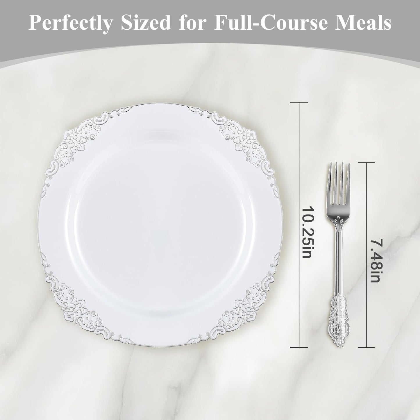 100PCS 10.25-inch Disposable Heavy Duty Vintage Plastic Plates for Wedding, Party, and Daily Use