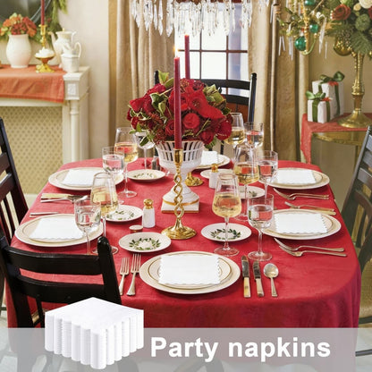 100-Pack 2-Ply 5 x 5 Inches Scalloped Disposable Napkins for Wedding, Birthday, Valentine's Day, and Baby Christening Party Decorations
