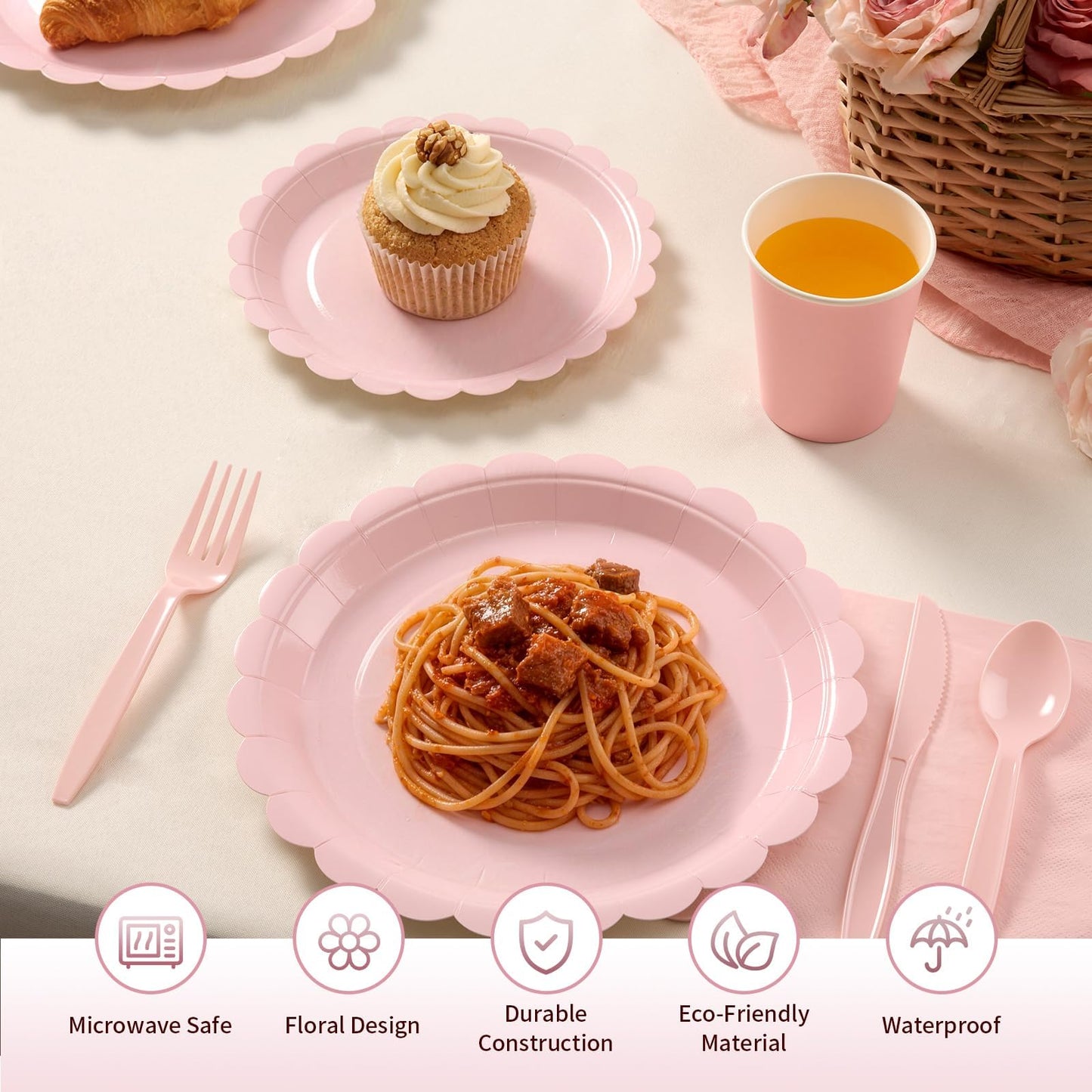 Fancy Disposable Paper Dinnerware Set for Birthday, Wedding, Bridal, and Baby Shower