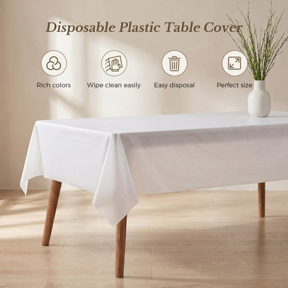 54 x 108 Inch Rectangle Disposable Plastic Tablecloth for Party, Picnic, and Barbecue