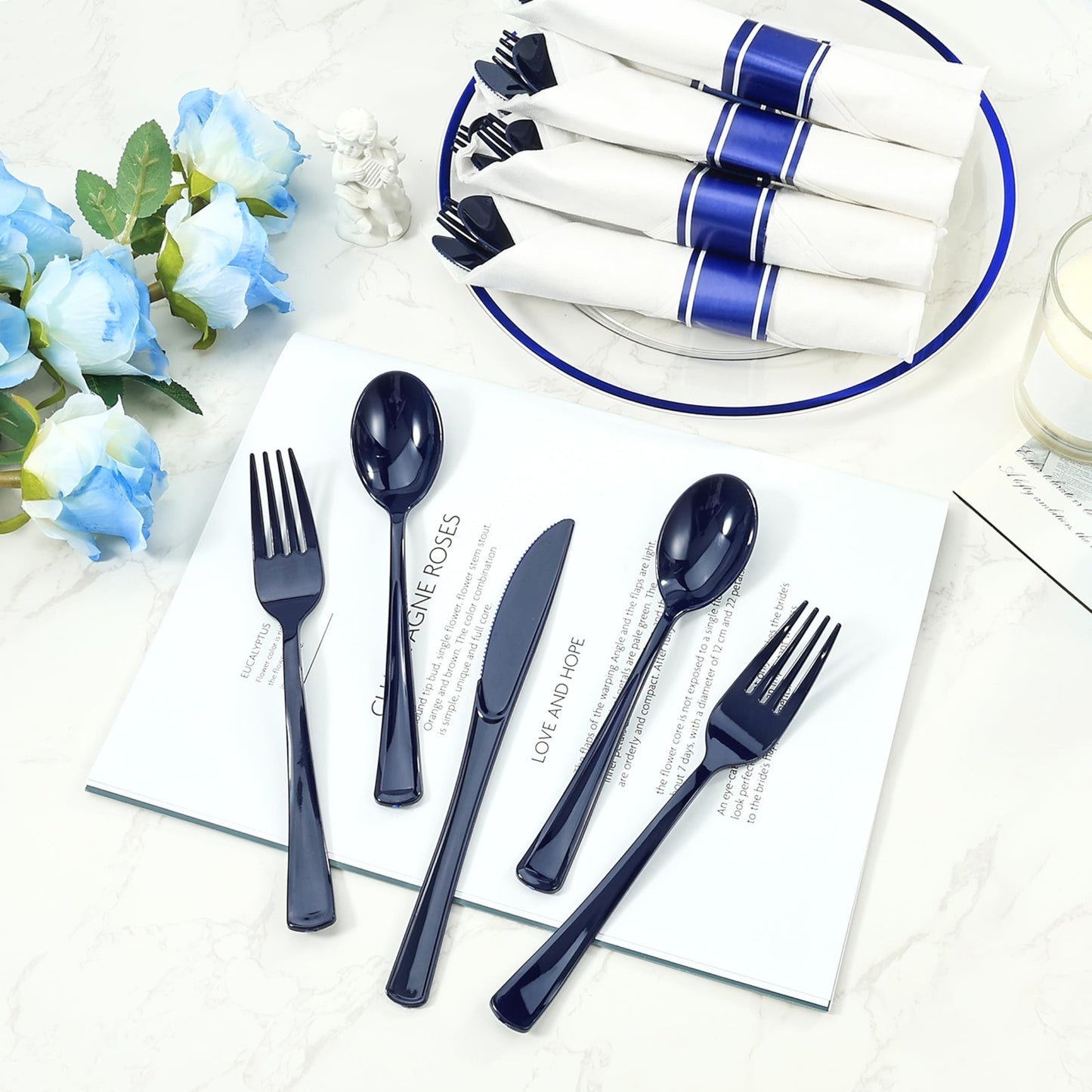 Fancy Disposable Pre-Rolled Plastic Silverware for Party, Wedding, and Daily Use