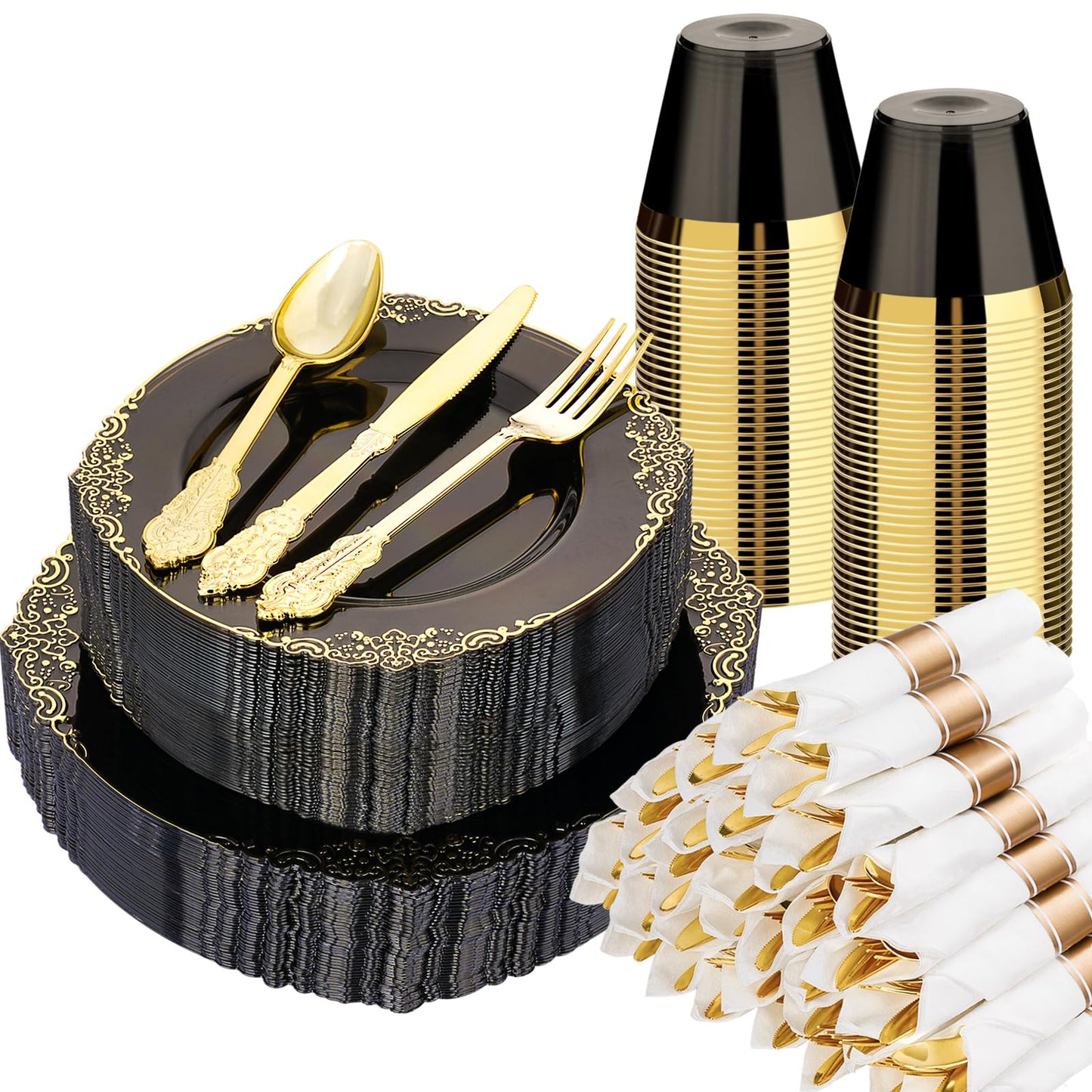 Retro High-Heavy Durable Disposable Dinnerware Set for Wedding, Party, Graduation