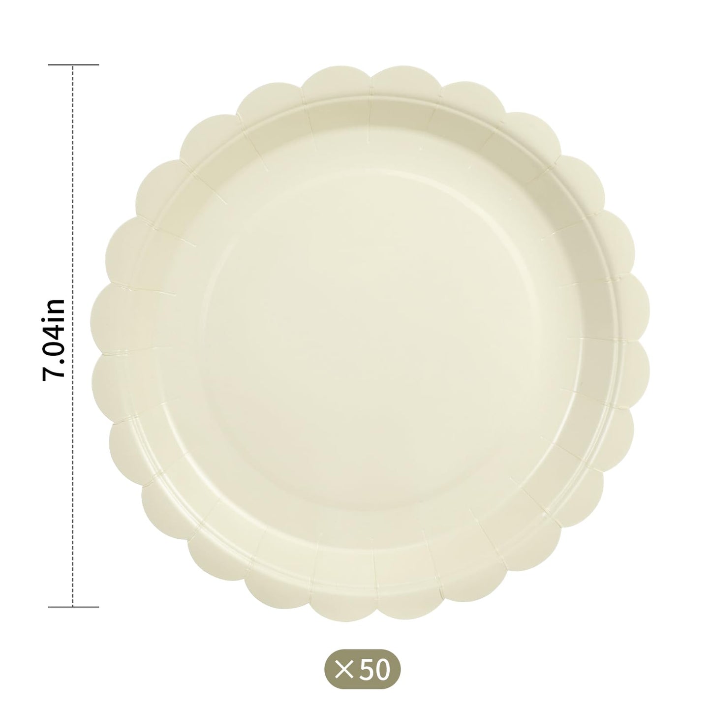 50 PCS 7 in Scalloped Disposable Dessert Plates for Wedding, Baby Shower, Birthday Party