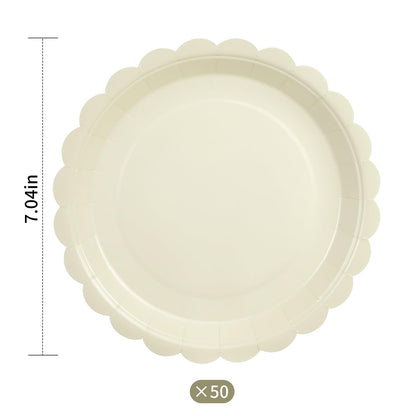 50 PCS 7 in Scalloped Disposable Dessert Plates for Wedding, Baby Shower, Birthday Party