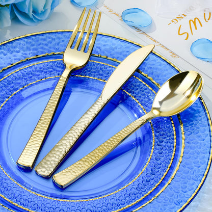 Disposable But Fancy Veined Clear Dinnerware Set for Christmas, Graduation, New Year, Thanksgiving, Valentine's Day