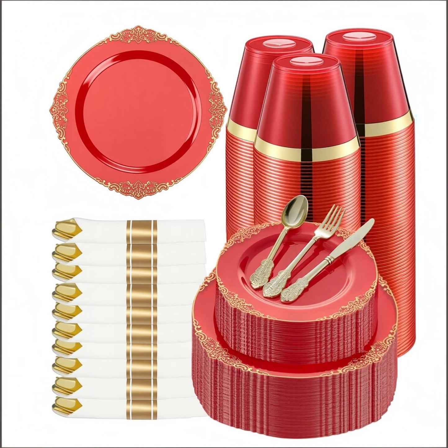 Retro High-Heavy Durable Disposable Dinnerware Set for Wedding, Party, Graduation