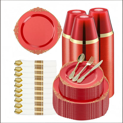 Retro High-Heavy Durable Disposable Dinnerware Set for Wedding, Party, Graduation