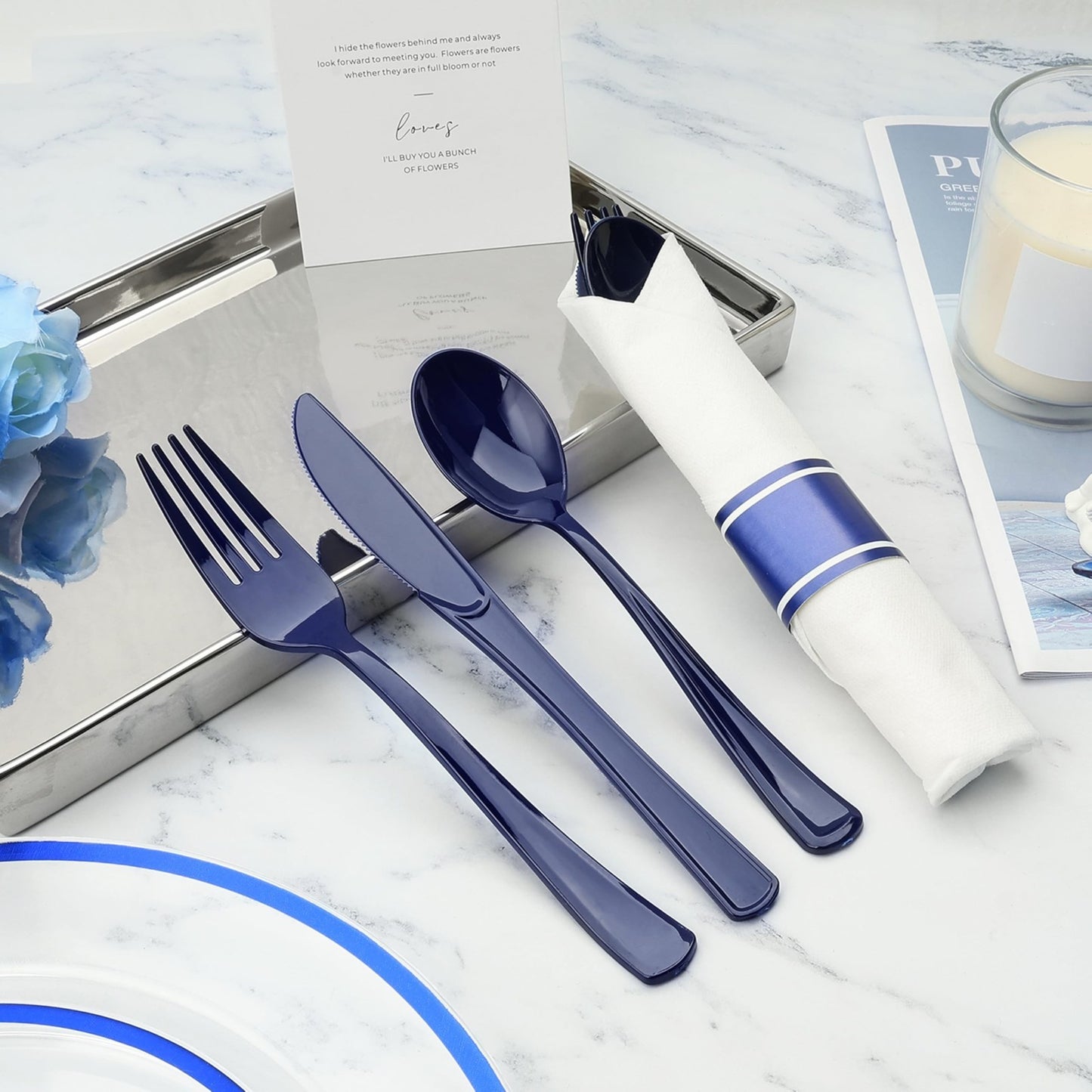 Fancy Disposable Pre-Rolled Plastic Silverware for Party, Wedding, and Daily Use