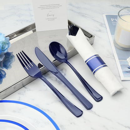 Fancy Disposable Pre-Rolled Plastic Silverware for Party, Wedding, and Daily Use