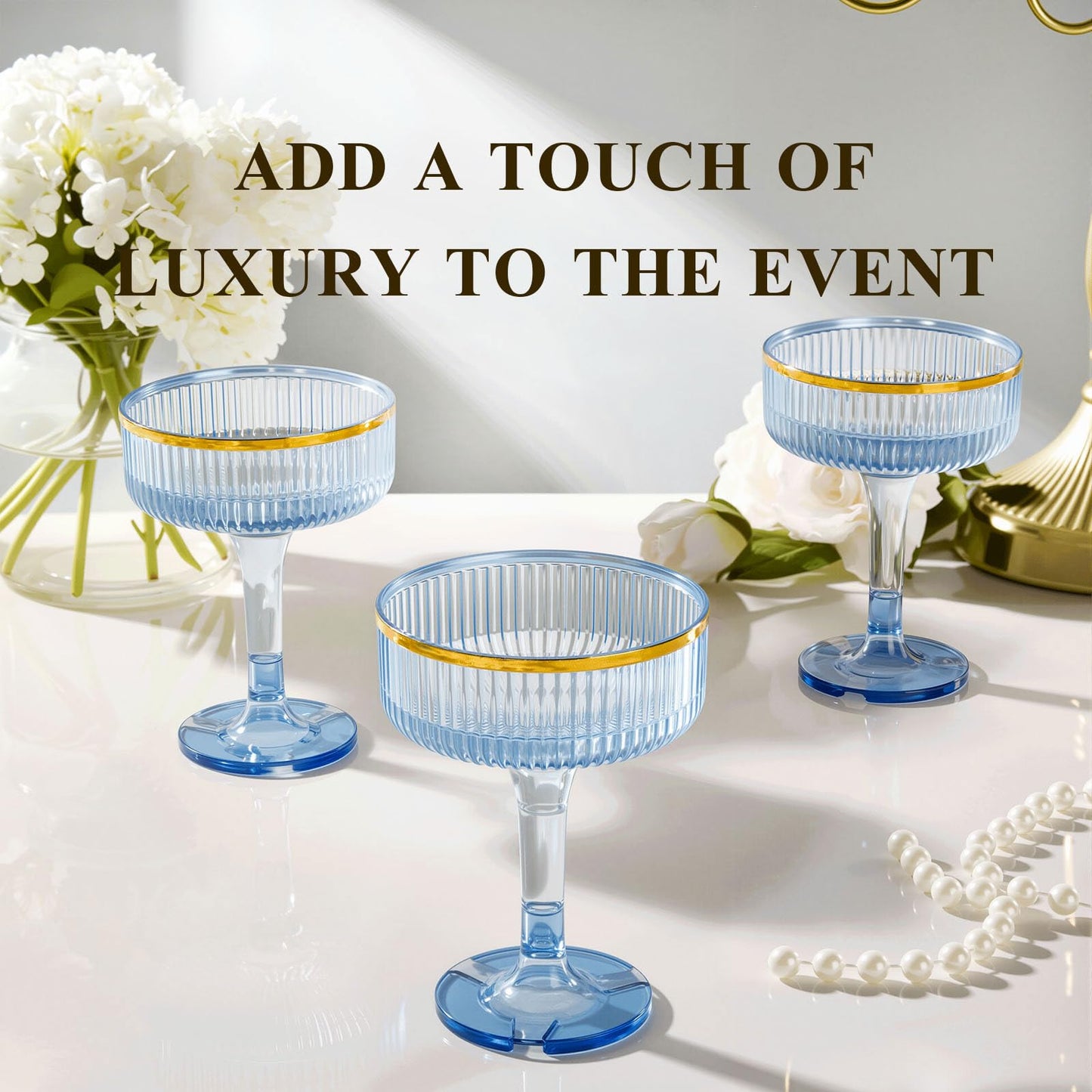 4-Tier Champagne Tower - 20 PCS 7oz Plastic Champagne Flutes, Butterfly Shape with Vertical Stripes for Weddings, Celebrations, Parties & Birthdays