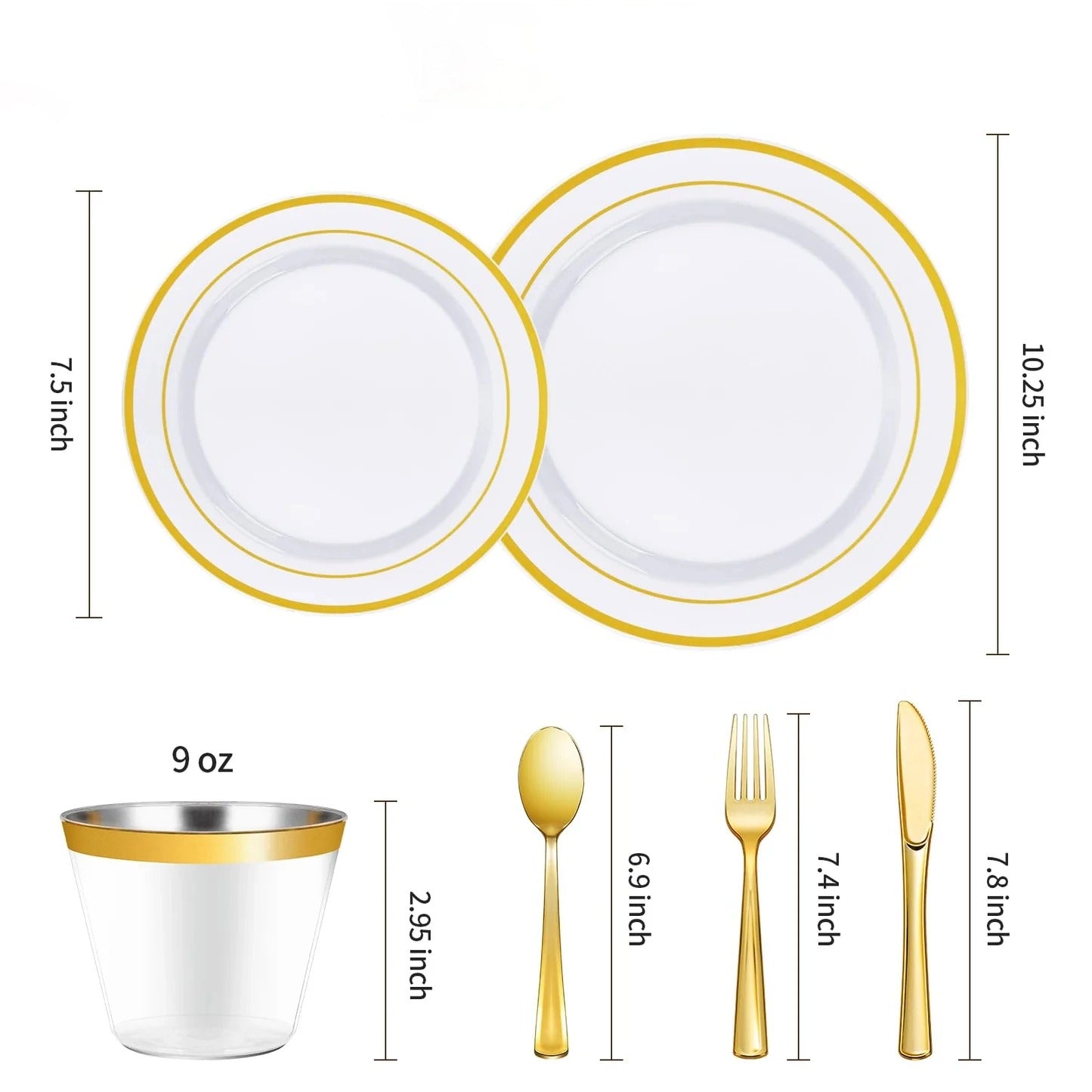 Goodluck White with Double Gold Rim Disposable Plates