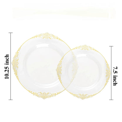 Goodluck Disposable Retro Clear with Gold Rim Plastic Plates