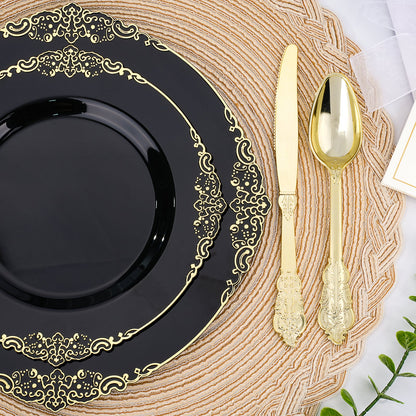Vintage Luxury Disposable Tableware with Gold Pattern Rim For Graduation