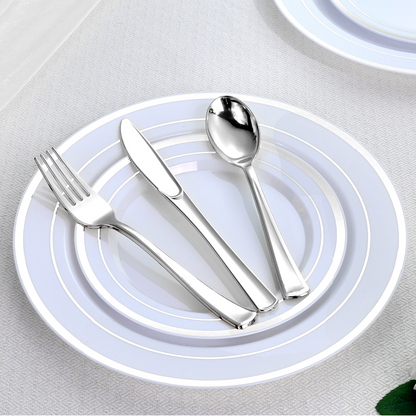 Goodluck Disposable Double Silver Rim Plastic Dinnerware Set