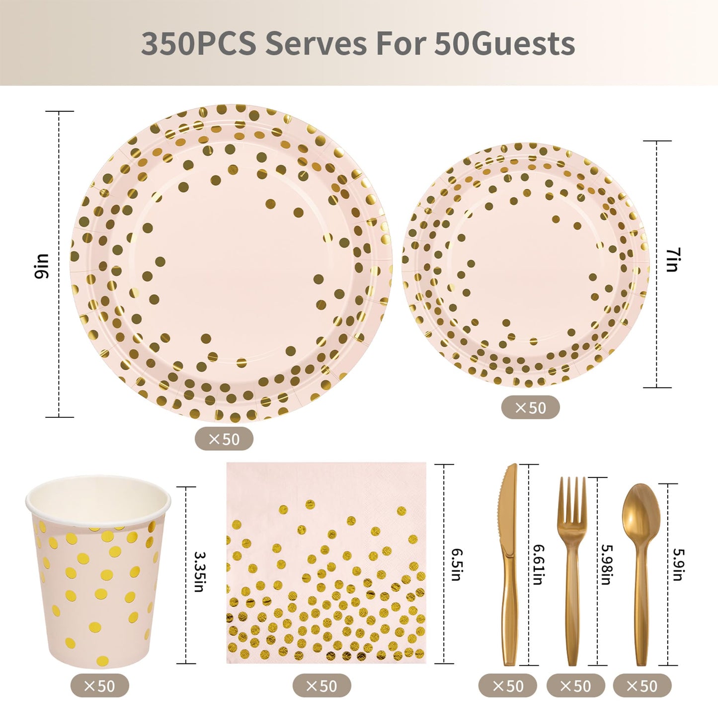 Gold Foil Polka Dot Disposable Party Paper Tableware Set for Birthday, Baby Shower, and Wedding