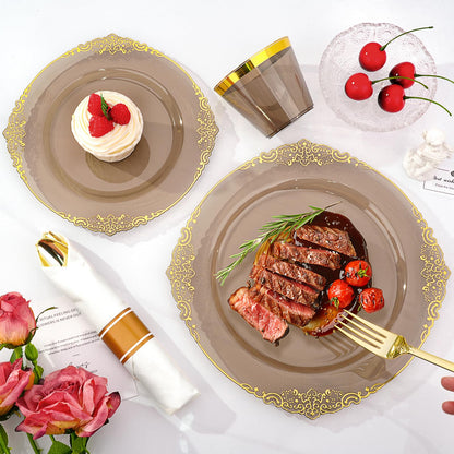 Retro High-Heavy Durable Disposable Dinnerware Set for Wedding, Party, Graduation